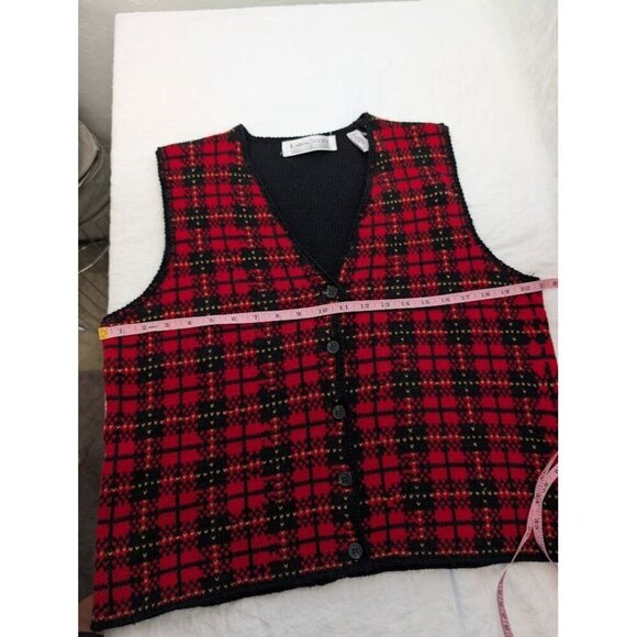 Karen Scott button up sweater vest red & black wool women's medium Vintage K4 - Picture 5 of 6